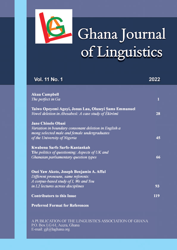 					View Vol. 11 No. 1 (2022): Ghana Journal of Linguistics 11.1 (2022)
				