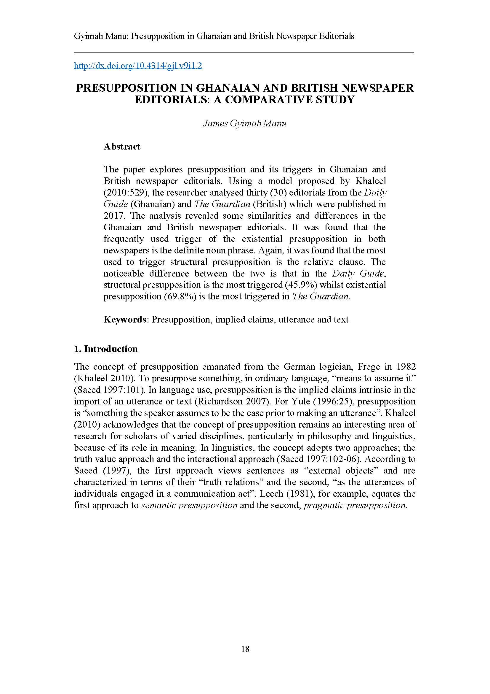 Gyimah-Manu Presupposition