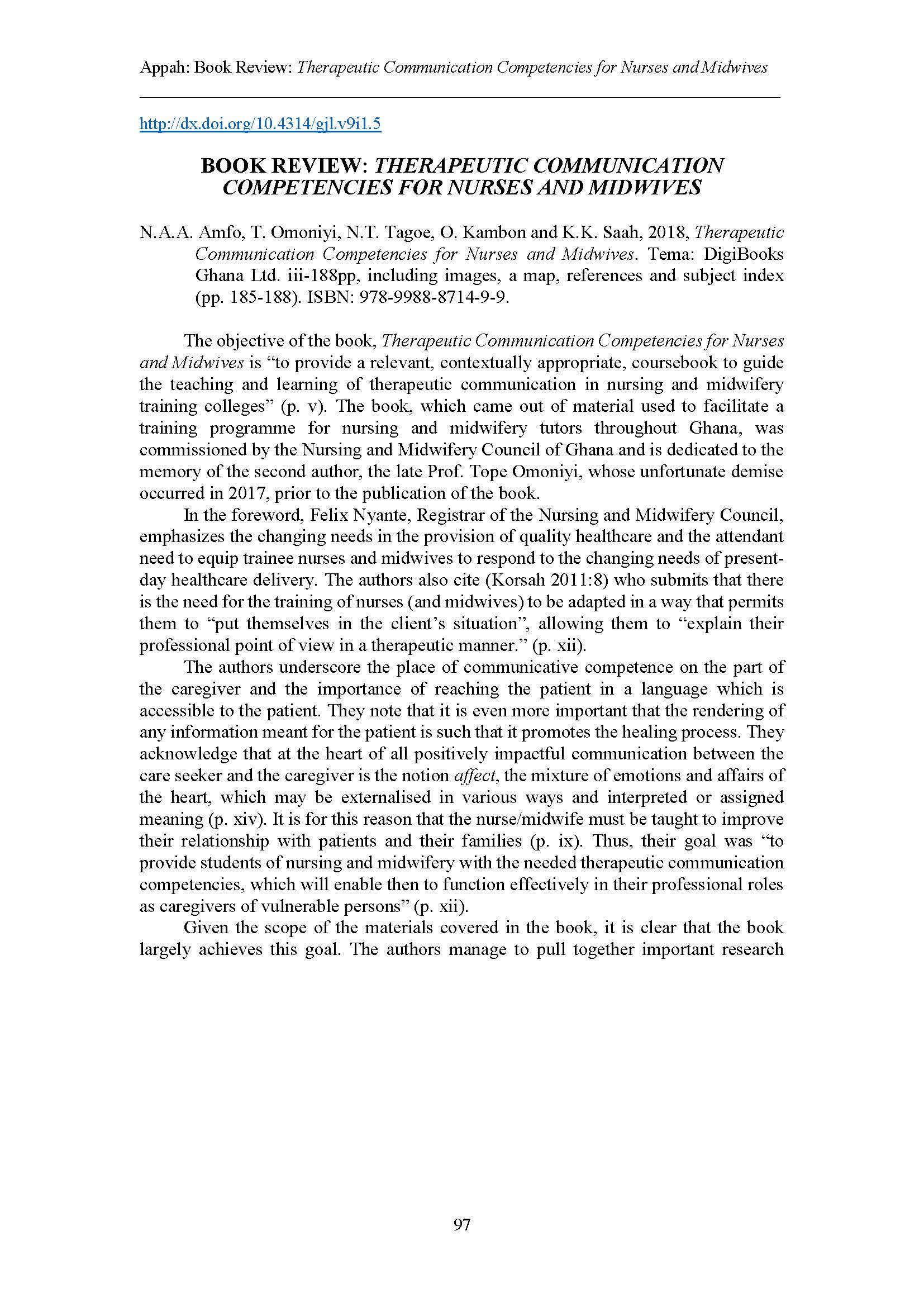 Appah Therapeutic Communication