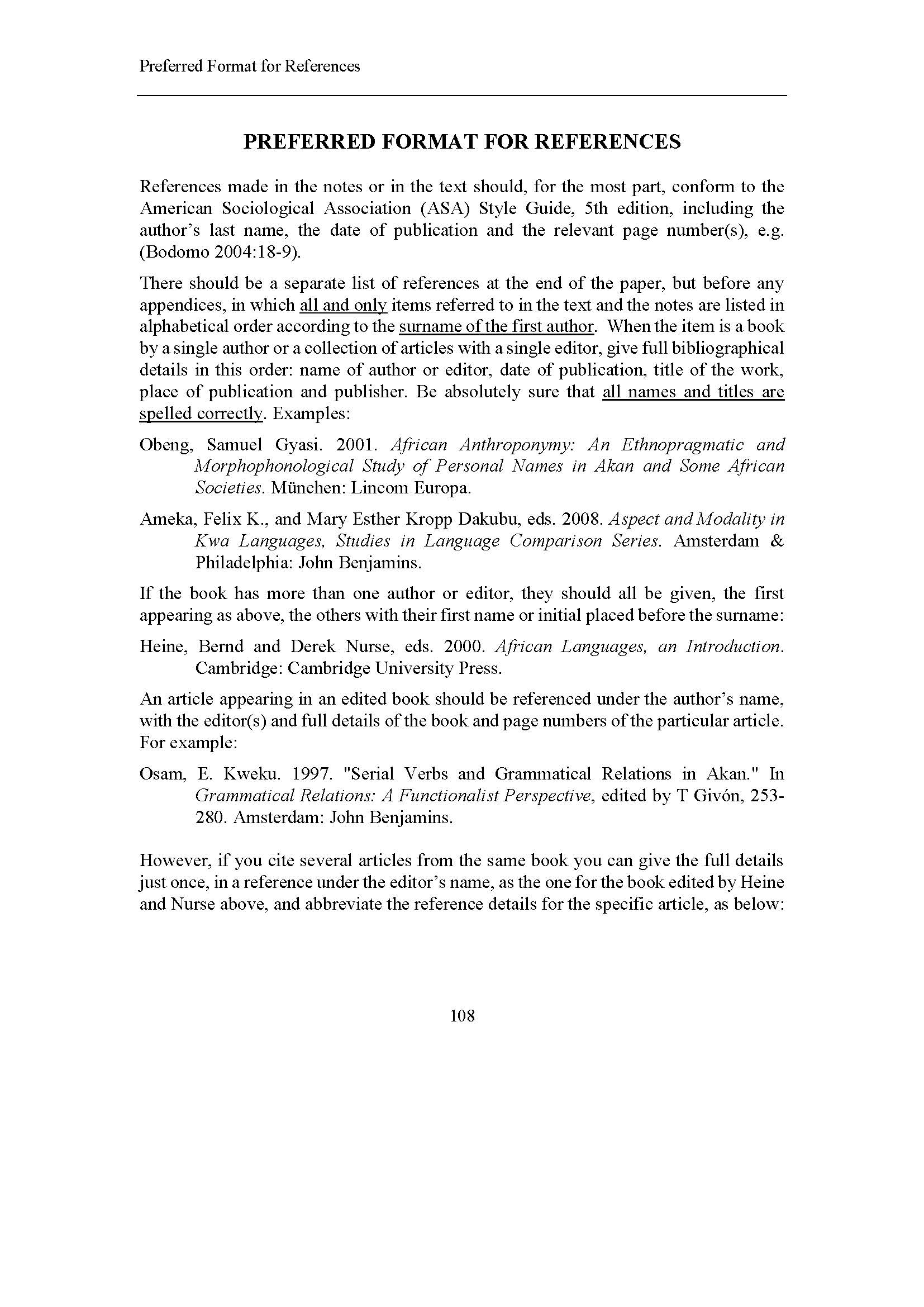 Preferred Format for References