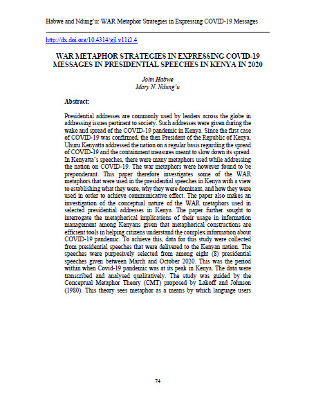 Habwe et al WAR Metaphor Strategies